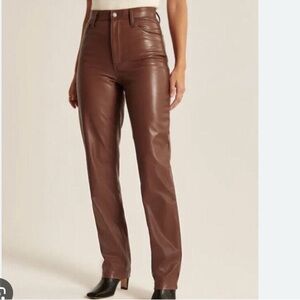 Brown Abercrombie & Fitch 90s straight leg,  high waist Faux Leather pants Sz 28